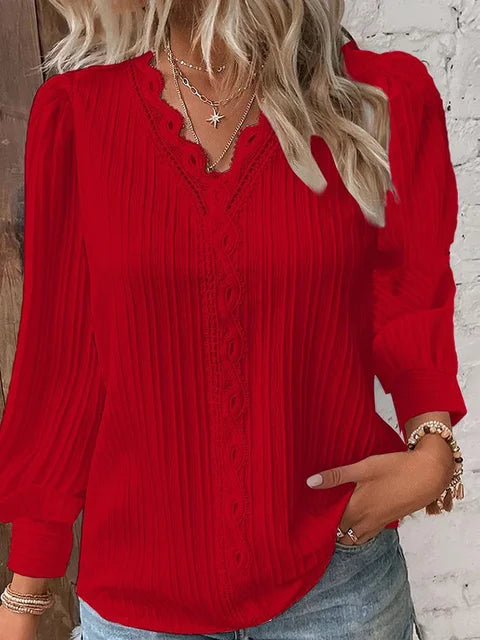 Elegant long sleeve blouse with lace details for women