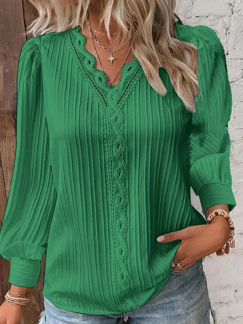 Elegant long sleeve blouse with lace details for women