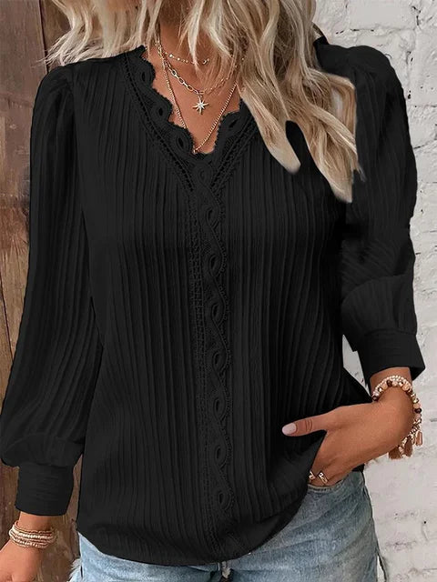 Elegant long sleeve blouse with lace details for women