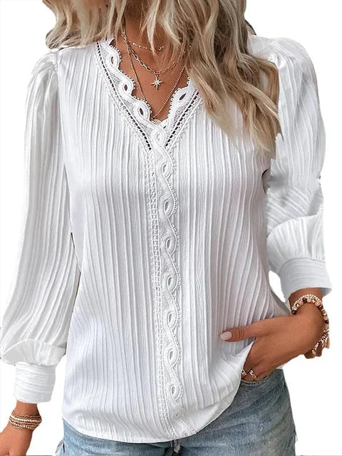 Elegant long sleeve blouse with lace details for women