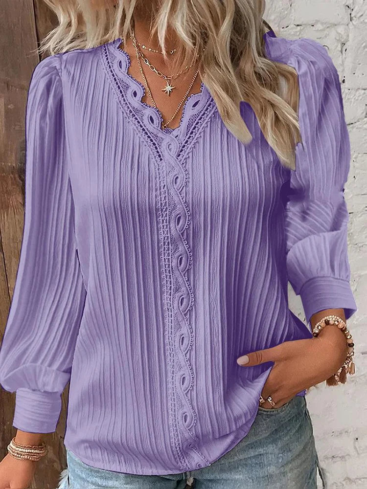 Elegant long sleeve blouse with lace details for women