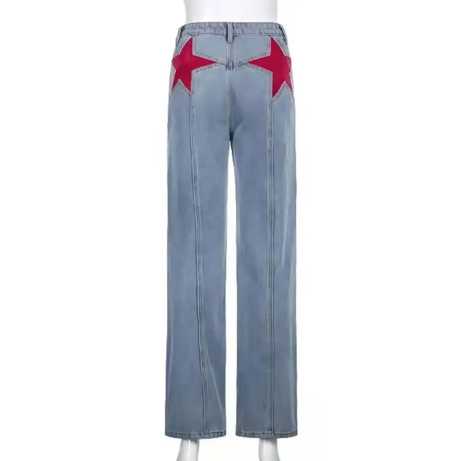 Blue Stylish jeans with star patchwork accent for women