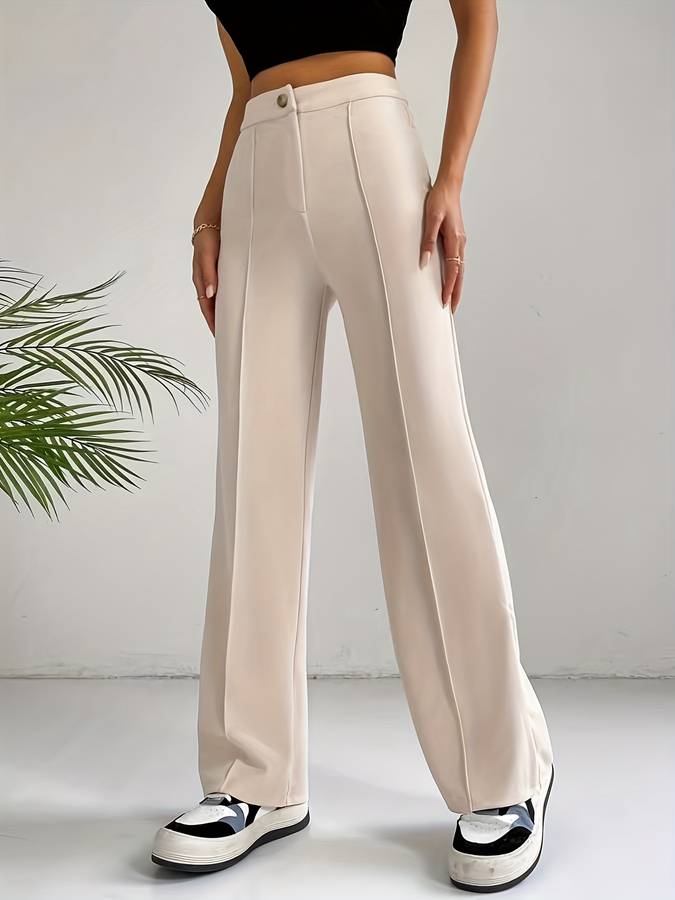 Beige high-waisted pants with wide legs